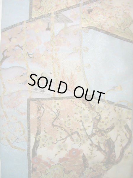 画像5: J0918M 袋帯  女性用着物 シルク(正絹) スモーキーな  水色 梅  , 萬葉【中古】 【USED】 【リサイクル】 ★★★★☆ (5)