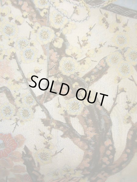 画像6: J0918M 袋帯  女性用着物 シルク(正絹) スモーキーな  水色 梅  , 萬葉【中古】 【USED】 【リサイクル】 ★★★★☆ (6)