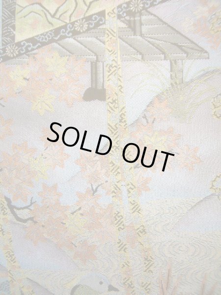 画像8: J0918M 袋帯  女性用着物 シルク(正絹) スモーキーな  水色 梅  , 萬葉【中古】 【USED】 【リサイクル】 ★★★★☆ (8)