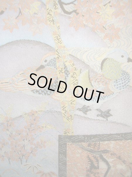 画像9: J0918M 袋帯  女性用着物 シルク(正絹) スモーキーな  水色 梅  , 萬葉【中古】 【USED】 【リサイクル】 ★★★★☆ (9)