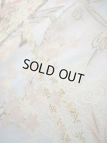 画像13: J0918M 袋帯  女性用着物 シルク(正絹) スモーキーな  水色 梅  , 萬葉【中古】 【USED】 【リサイクル】 ★★★★☆ (13)