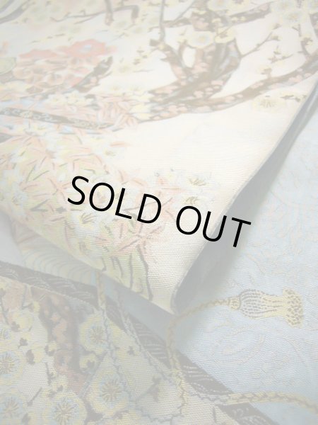 画像16: J0918M 袋帯  女性用着物 シルク(正絹) スモーキーな  水色 梅  , 萬葉【中古】 【USED】 【リサイクル】 ★★★★☆ (16)