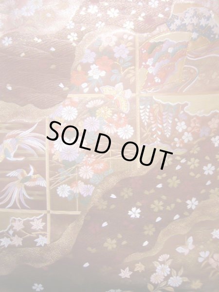 画像3: J0918S 袋帯  女性用着物 シルク(正絹) シャイニーな  えんじ 菊   【中古】 【USED】 【リサイクル】 ★★★★☆ (3)