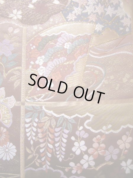 画像5: J0918S 袋帯  女性用着物 シルク(正絹) シャイニーな  えんじ 菊   【中古】 【USED】 【リサイクル】 ★★★★☆ (5)