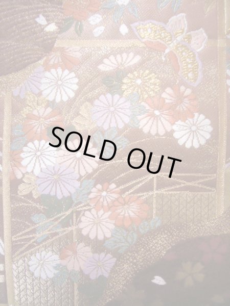 画像6: J0918S 袋帯  女性用着物 シルク(正絹) シャイニーな  えんじ 菊   【中古】 【USED】 【リサイクル】 ★★★★☆ (6)