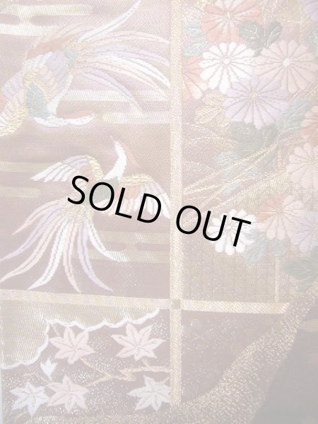 画像7: J0918S 袋帯  女性用着物 シルク(正絹) シャイニーな  えんじ 菊   【中古】 【USED】 【リサイクル】 ★★★★☆ (7)