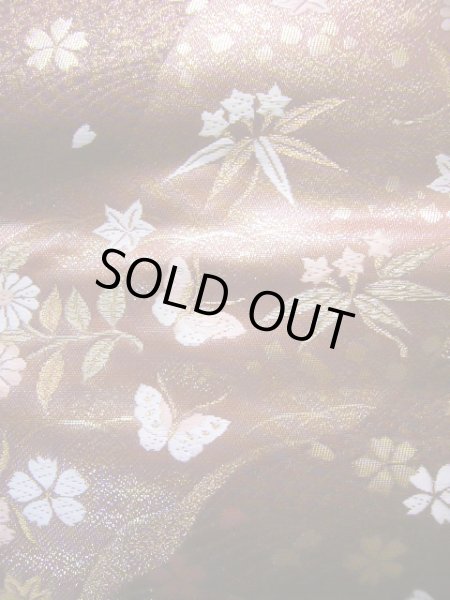 画像10: J0918S 袋帯  女性用着物 シルク(正絹) シャイニーな  えんじ 菊   【中古】 【USED】 【リサイクル】 ★★★★☆ (10)