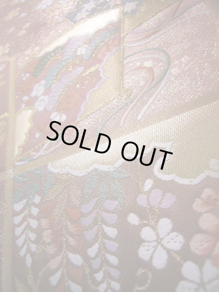 画像11: J0918S 袋帯  女性用着物 シルク(正絹) シャイニーな  えんじ 菊   【中古】 【USED】 【リサイクル】 ★★★★☆ (11)