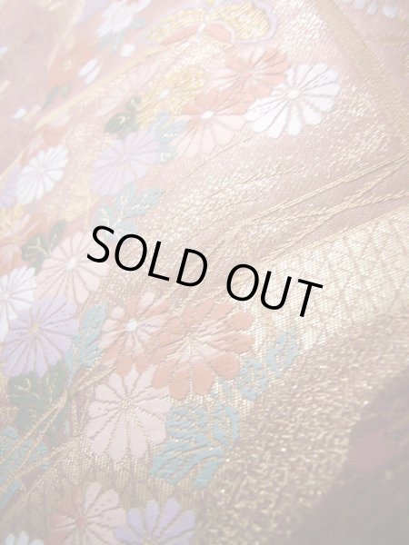 画像12: J0918S 袋帯  女性用着物 シルク(正絹) シャイニーな  えんじ 菊   【中古】 【USED】 【リサイクル】 ★★★★☆ (12)