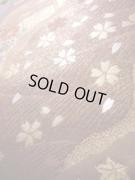 画像14: J0918S 袋帯  女性用着物 シルク(正絹) シャイニーな  えんじ 菊   【中古】 【USED】 【リサイクル】 ★★★★☆ (14)