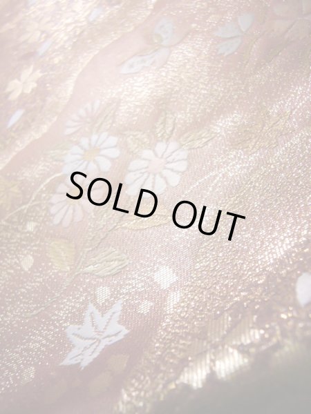 画像15: J0918S 袋帯  女性用着物 シルク(正絹) シャイニーな  えんじ 菊   【中古】 【USED】 【リサイクル】 ★★★★☆ (15)