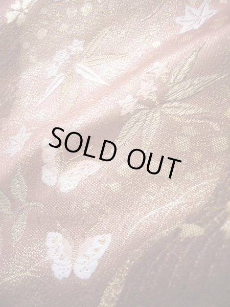 画像16: J0918S 袋帯  女性用着物 シルク(正絹) シャイニーな  えんじ 菊   【中古】 【USED】 【リサイクル】 ★★★★☆ (16)