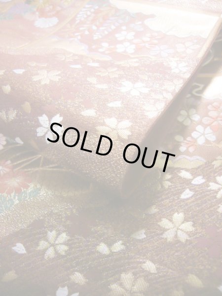 画像17: J0918S 袋帯  女性用着物 シルク(正絹) シャイニーな  えんじ 菊   【中古】 【USED】 【リサイクル】 ★★★★☆ (17)