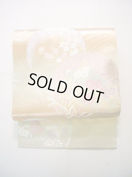 画像2: J0918Z 袋帯  女性用着物 シルク(正絹) シャイニーな  オフ ホワイト 花   【中古】 【USED】 【リサイクル】 ★★★★☆ (2)