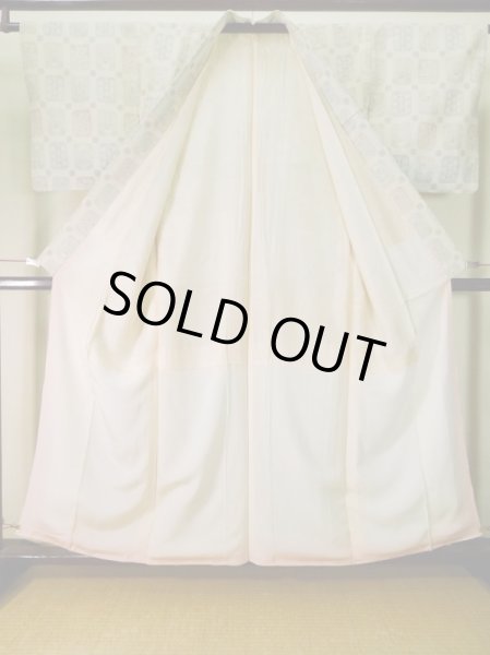 画像2: J1001D  織 女性用着物  シルク(正絹) ヘザー(杢)  オフ ホワイト, 花 【中古】 【USED】 【リサイクル】 ★★☆☆☆ (2)