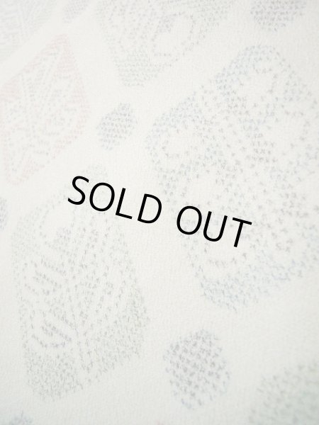 画像7: J1001D  織 女性用着物  シルク(正絹) ヘザー(杢)  オフ ホワイト, 花 【中古】 【USED】 【リサイクル】 ★★☆☆☆ (7)