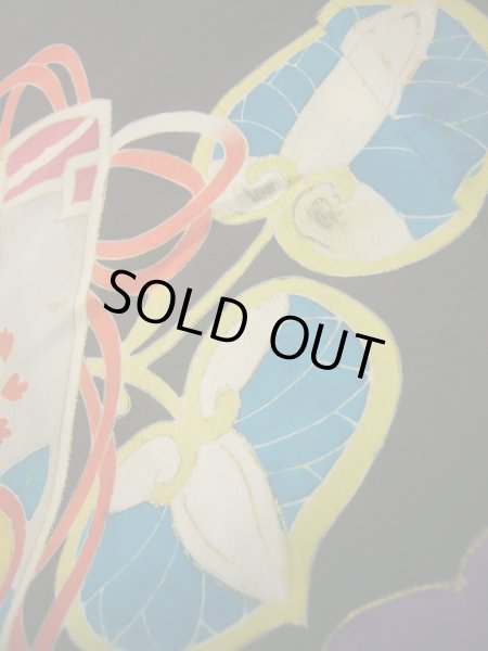 画像17: J1007B  留袖 女性用着物 葵文 シルク(正絹)   黒, 花 【中古】 【USED】 【リサイクル】 ★★☆☆☆ (17)