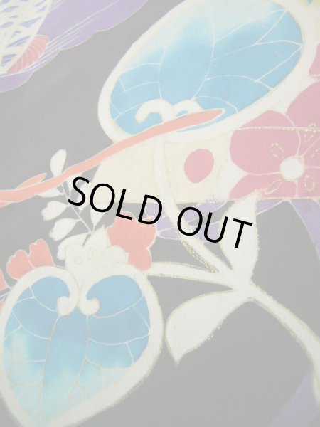 画像19: J1007B  留袖 女性用着物 葵文 シルク(正絹)   黒, 花 【中古】 【USED】 【リサイクル】 ★★☆☆☆ (19)