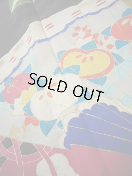 画像20: J1007B  留袖 女性用着物 葵文 シルク(正絹)   黒, 花 【中古】 【USED】 【リサイクル】 ★★☆☆☆ (20)