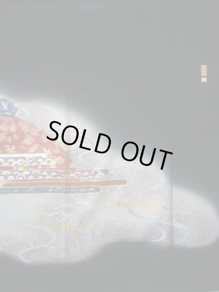 画像8: J1007F  留袖 女性用着物 比翼 シルク(正絹)   黒, 流水 【中古】 【USED】 【リサイクル】 ★★★☆☆ (8)