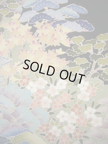 画像11: J1007I Mint  留袖 女性用着物 比翼(地紋) シルク(正絹)   黒, 花 【中古】 【USED】 【リサイクル】 ★★★★☆ (11)