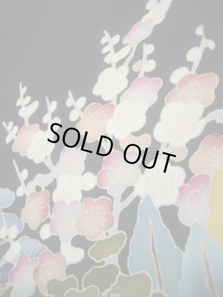 画像18: J1007I Mint  留袖 女性用着物 比翼(地紋) シルク(正絹)   黒, 花 【中古】 【USED】 【リサイクル】 ★★★★☆ (18)