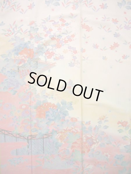 画像4: J1007P  訪問着 女性用着物  シルク(正絹) 淡い 薄い クリーム, ぼたん 【中古】 【USED】 【リサイクル】 ★★★☆☆ (4)