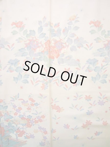 画像6: J1007P  訪問着 女性用着物  シルク(正絹) 淡い 薄い クリーム, ぼたん 【中古】 【USED】 【リサイクル】 ★★★☆☆ (6)