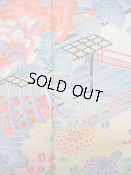 画像12: J1007P  訪問着 女性用着物  シルク(正絹) 淡い 薄い クリーム, ぼたん 【中古】 【USED】 【リサイクル】 ★★★☆☆ (12)