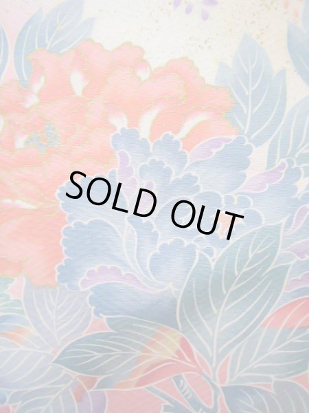 画像14: J1007P  訪問着 女性用着物  シルク(正絹) 淡い 薄い クリーム, ぼたん 【中古】 【USED】 【リサイクル】 ★★★☆☆ (14)