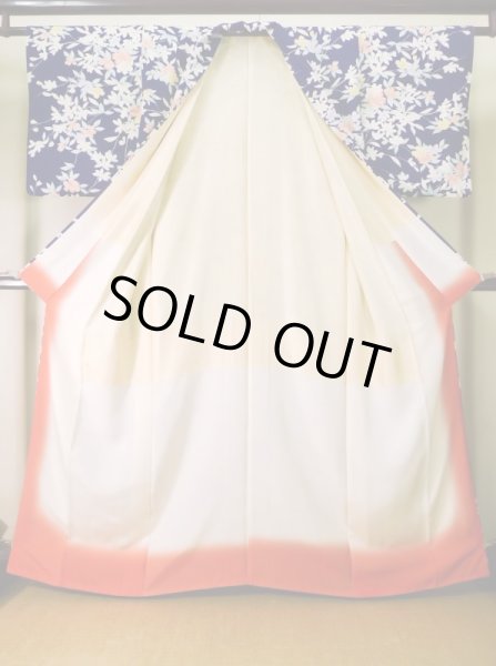 画像2: J1014K  小紋 女性用着物  シルク(正絹)   青, 花 【中古】 【USED】 【リサイクル】 ★★★★☆ (2)