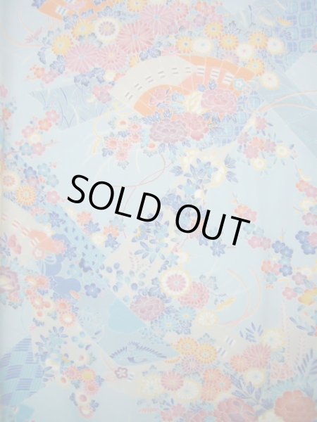 画像3: J1014N  小紋 女性用着物  シルク(正絹) 淡い  水色, ぼたん 【中古】 【USED】 【リサイクル】 ★★★★☆ (3)