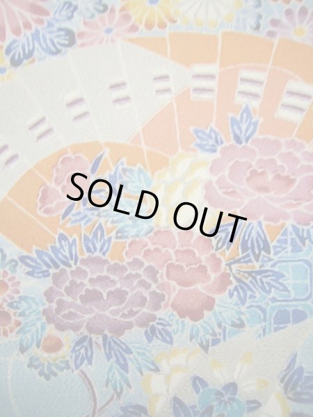 画像6: J1014N  小紋 女性用着物  シルク(正絹) 淡い  水色, ぼたん 【中古】 【USED】 【リサイクル】 ★★★★☆ (6)