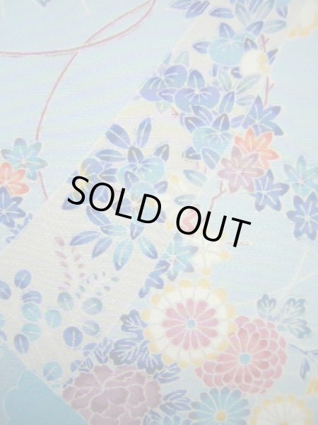 画像8: J1014N  小紋 女性用着物  シルク(正絹) 淡い  水色, ぼたん 【中古】 【USED】 【リサイクル】 ★★★★☆ (8)