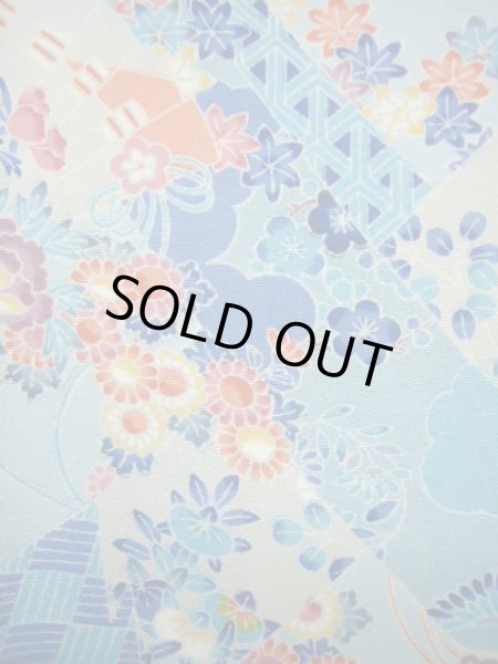 画像9: J1014N  小紋 女性用着物  シルク(正絹) 淡い  水色, ぼたん 【中古】 【USED】 【リサイクル】 ★★★★☆ (9)