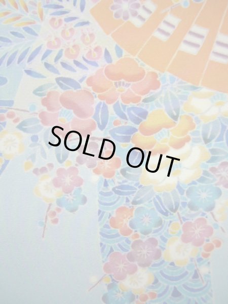 画像10: J1014N  小紋 女性用着物  シルク(正絹) 淡い  水色, ぼたん 【中古】 【USED】 【リサイクル】 ★★★★☆ (10)