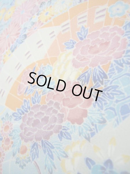 画像11: J1014N  小紋 女性用着物  シルク(正絹) 淡い  水色, ぼたん 【中古】 【USED】 【リサイクル】 ★★★★☆ (11)