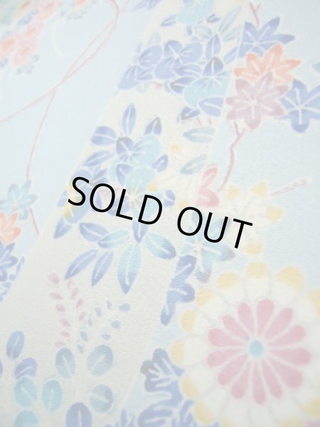 画像13: J1014N  小紋 女性用着物  シルク(正絹) 淡い  水色, ぼたん 【中古】 【USED】 【リサイクル】 ★★★★☆ (13)