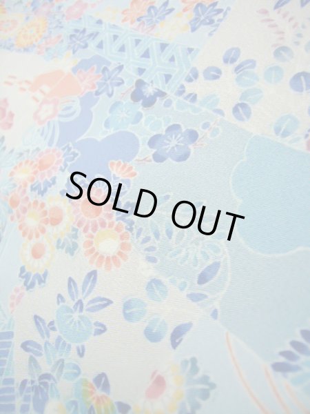 画像14: J1014N  小紋 女性用着物  シルク(正絹) 淡い  水色, ぼたん 【中古】 【USED】 【リサイクル】 ★★★★☆ (14)