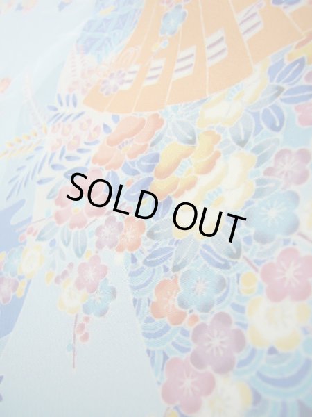 画像15: J1014N  小紋 女性用着物  シルク(正絹) 淡い  水色, ぼたん 【中古】 【USED】 【リサイクル】 ★★★★☆ (15)