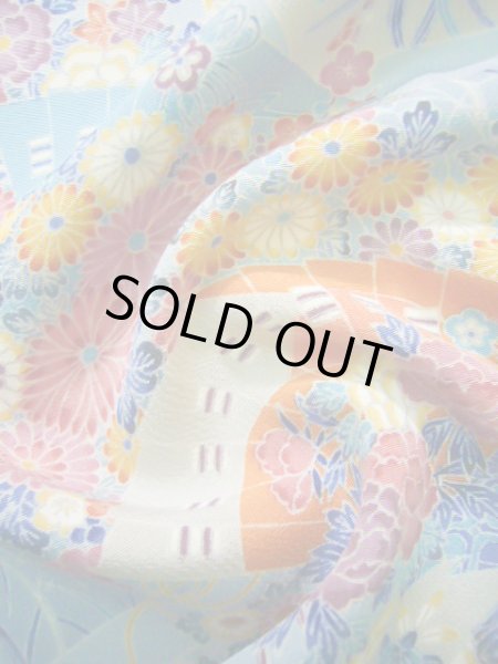 画像16: J1014N  小紋 女性用着物  シルク(正絹) 淡い  水色, ぼたん 【中古】 【USED】 【リサイクル】 ★★★★☆ (16)