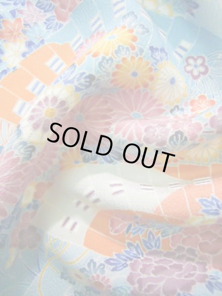 画像17: J1014N  小紋 女性用着物  シルク(正絹) 淡い  水色, ぼたん 【中古】 【USED】 【リサイクル】 ★★★★☆ (17)