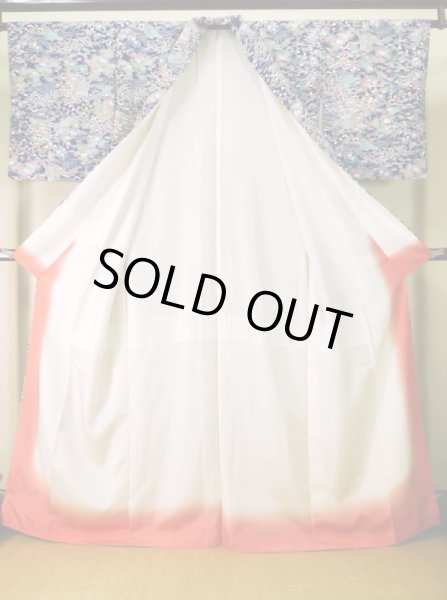 画像2: J1014T Mint  小紋 女性用着物  シルク（正絹） 深い  青, 菊 【中古】 【USED】 【リサイクル】 ★★★★☆ (2)