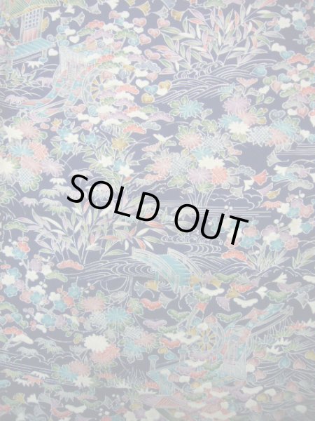 画像4: J1014T Mint  小紋 女性用着物  シルク（正絹） 深い  青, 菊 【中古】 【USED】 【リサイクル】 ★★★★☆ (4)