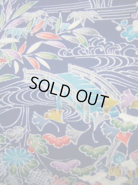 画像9: J1014T Mint  小紋 女性用着物  シルク（正絹） 深い  青, 菊 【中古】 【USED】 【リサイクル】 ★★★★☆ (9)