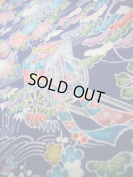 画像13: J1014T Mint  小紋 女性用着物  シルク（正絹） 深い  青, 菊 【中古】 【USED】 【リサイクル】 ★★★★☆ (13)