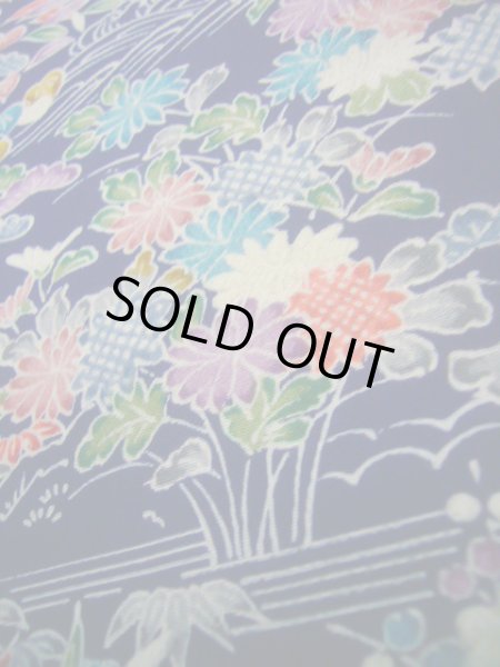 画像16: J1014T Mint  小紋 女性用着物  シルク（正絹） 深い  青, 菊 【中古】 【USED】 【リサイクル】 ★★★★☆ (16)