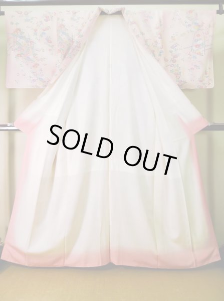 画像2: J1014W  小紋 女性用着物 ススキ柄 シルク(正絹) 甘い  ピンク, 菊 【中古】 【USED】 【リサイクル】 ★★☆☆☆ (2)