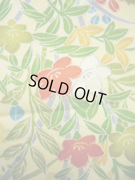 画像7: J1021C  小紋 女性用着物  化繊 淡い 薄い 黄緑色, 花 【中古】 【USED】 【リサイクル】 ★★★★☆ (7)