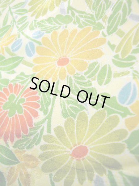 画像9: J1021C  小紋 女性用着物  化繊 淡い 薄い 黄緑色, 花 【中古】 【USED】 【リサイクル】 ★★★★☆ (9)